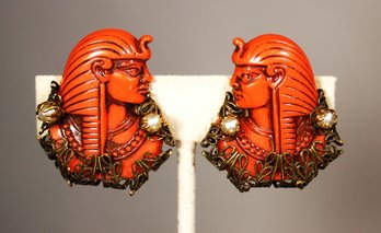 Rare Pair Of Vintage Egyptian Pharaoh Miriam Haskell Type Earrings1