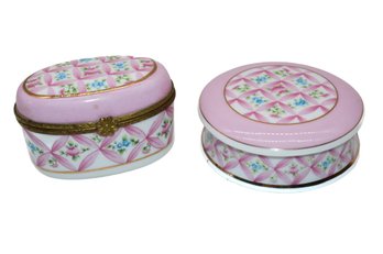 2 Vintage Royal Danube #1886 Pink Hand Painted Trinket Boxes