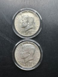 2 Kennedy 40 Silver Half Dollars 1968-D, 1969-D