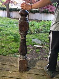 Almost 4 Feet Tall ! - Fantastic Antique Hand Turned Newel Post From Old Staircase - 46' Tall - Very Cool !
