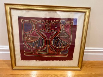 Antique Framed Mola Panama Quilted Embroidery Embroidered Tapestry Folk Art Large