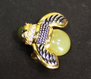 Gold Tone Enamel And Glass Stone Bug Brooch Pin