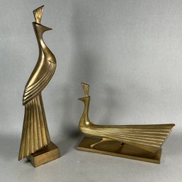 1983 Dara International Art Deco Style Solid Brass Peacock Figures