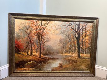 Large Vintage Robert Wood Autumnal Landscape Framed Print