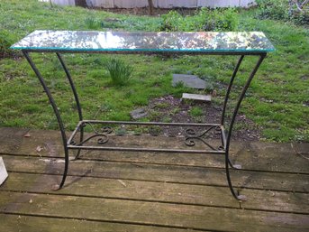 Beautiful Antique Wrought Iron Console / Sofa Table With Amazing Hammered Flat Feet And Glass Top - WOW !