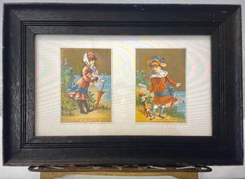 Antique French Framed Girls With Umbrellas Postcard Wall Art