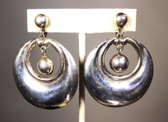 Large Sterling Silver Mexican Hoop Earrings Screw Backs