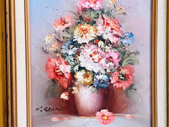Framed Oil Painting Colorful Flowers In Vase