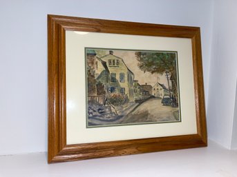 1967 Street Scene Watercolor Painting Signed Drake