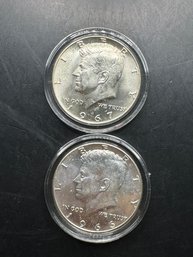 2 Kennedy 40 Silver Half Dollars 1966, 1967