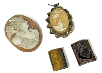 Lot Of Four Victorian Carved Shell And Stone Cameos