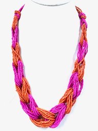 Orange & Pink Seed Bead Link Necklace