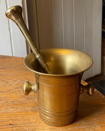 Heavy Antique Brass Mortar And Pestle