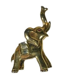 Early Signed TRIFARI Gold Tone Rhinestone Elephant Brooch Pin