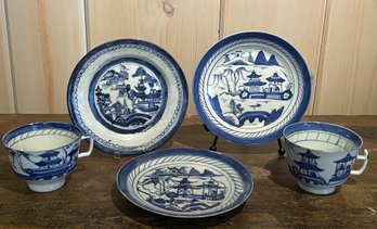 Five Pieces Of Chinese Canton Ware In Blue & White