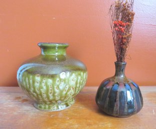 2 Mid-century Modern Drip Glaze Vases