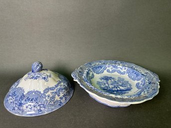 Vintage British Rivers Blue & White Lidded Dish