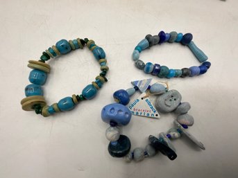 3 Blue Expandable Clay Bracelets ~ Marian Paula Sibrack ~