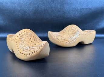 Another Pair Of Authentic Vintage Dutch Clogs In Hand-Carved Wood