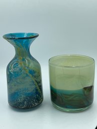 TWO SIGNED MIDCENTURY MODERN ART GLASS VASES