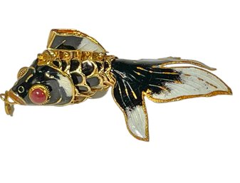 Chinese Gilded Silver Articulated Fish Pendant With Enamel