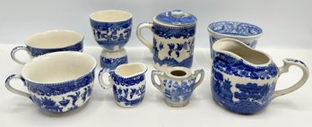 Vintage Blue Willow Fine China Cups & Creamers (8 Pieces)