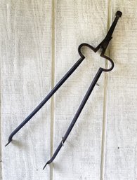 Rare 18th Century Hand Forged Wrought Iron Tongs With Penned Handle- Holland/ Netherlands