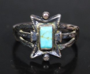 Antique Sterling Silver Native American Indian Ring W Turquoise Size 6