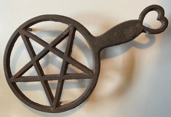 Large Vintage Cast Iron Trivet With Star And Heart