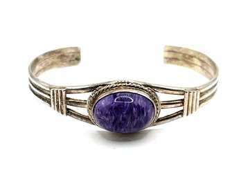 Beautiful Larson Lee Designer Navajo Sterling Silver Chariot Purple Stone Cuff Bracelet