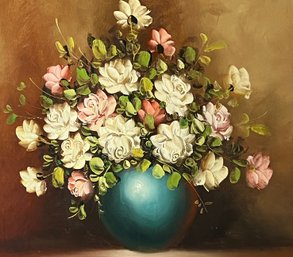 Beautifully Framed Oil On Canvas Floral Painting