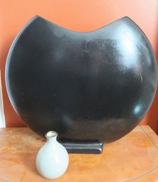 Modernist Moon Shape Flat Pottery Vase