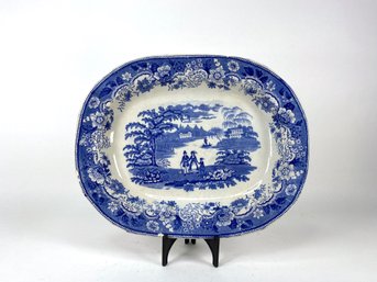 19th-Century Large English Blue & White Ironstone Platter Eton College