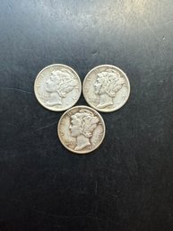 3 Mercury Dimes 1937, 1940, 1942