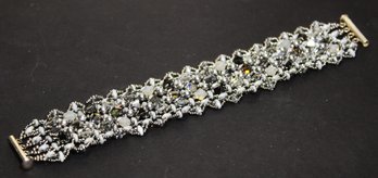 Very Fine Cut Crystal And Glass Multi Strand Beaded Bracelet Sterling Clasp