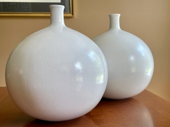 Pair Of Contemporary White Ceramic Vases