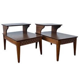 Mid Century Modern Two Tier Step Tables End Tables With Nice Front Detail