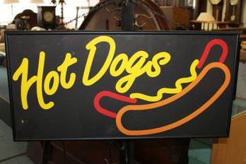 Large 30 Inch HOT DOGS Restaurant Advertising Window Sign With Chain - Nice Pop Art Look