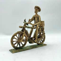 Vintage African Brass Kumasi Bicycle Rider Sculpture