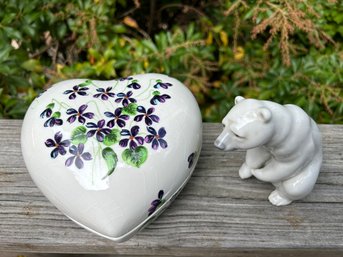 Lladro Polar Bear With Painted Covered Heart Dish