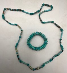 Unique Hand Rolled Paper Bead Necklace With Exp Turquoise Bracelet