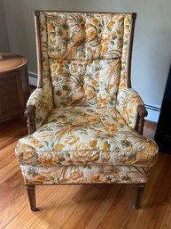 Vintage Cushioned Arm Chair Brown Wood Accents