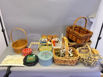 Lot Of Baskets, Candle Lights, And Misc Items