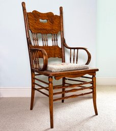 A 19th-century Bent Oak Armchair With Period Hooked Rug Upholstered Seat
