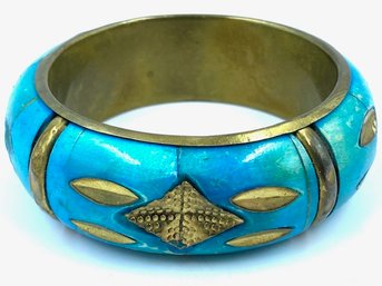 Bold Vintage Dyed Bone & Brass Bangle Bracelet