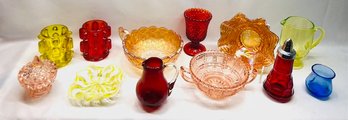 Group Of 12 Carnival Glass & Colored Glassware