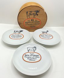 6 French Porcelaine D'Auteuil Cheese Plates In Original Box