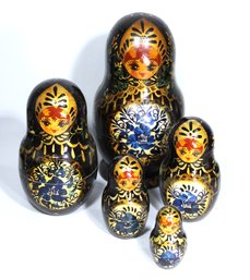 Vintage Hand Painted Russian Wood Dolls In Blue