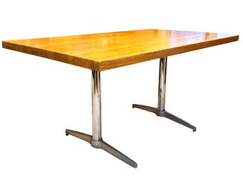 A Vintage Oak And Steel Dinette, Or Work Table