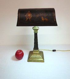 Vintage Brass & Tole Decorated Desk Lamp